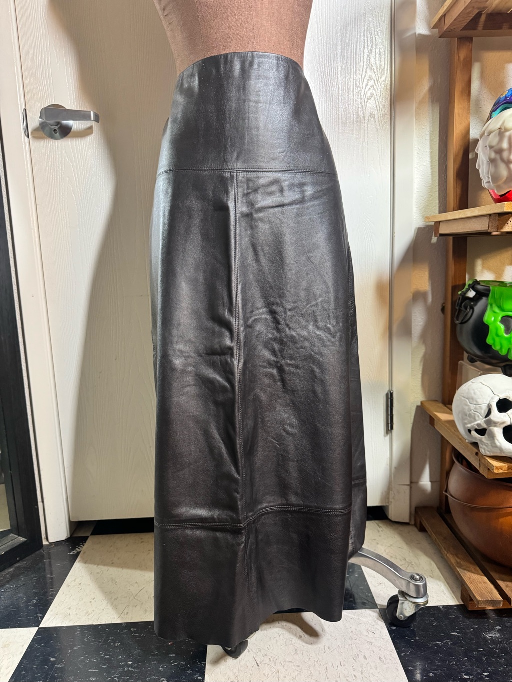 Donna Karan Black Lambskin Leather Skirt